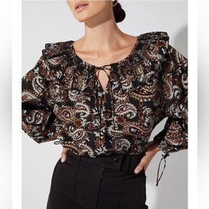 NWT Cleobella Jillian Blouse Sz XS Organic Cotton Smocked Ruffle Paisley New
